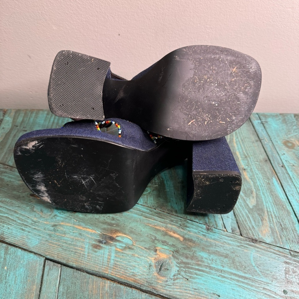 Vintage 725 Originals Denim & Beaded Chunky Platform Sandals Size 8 - Picture 4 of 11